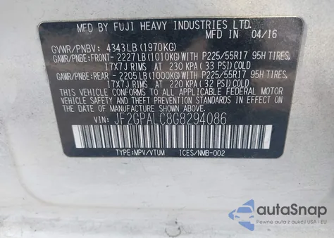 2016 Subaru Crosstrek 2.0I Limited из США, поврежденный, VIN JF2GPALC8G8294086